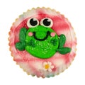 Sugar cookie with cheerful frog icing isolated on a white background Royalty Free Stock Photo