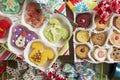 Sugar cookies stacked and grouped in packaging