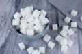 Sugar cubes in blue bowl Royalty Free Stock Photo