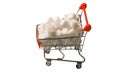 Sugar cubes. One shopping cart filled with sugar cubes isolated Royalty Free Stock Photo