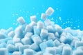 sugar cubes piled on a bright blue background, neural network generated photorealistic image