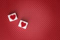 Sugar cubes with a red heart on them. Top view. Sweet addiction valentine day concept Royalty Free Stock Photo