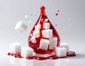 Sugar Cubes and Red Liquid Splash Representing Diabetes and Heal Royalty Free Stock Photo
