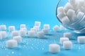 sugar cubes scattered on a bright blue background, neural network generated photorealistic image