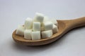 Sugar Cubes on Spoon on Isolated White Background with Harsh Shadow, which can be used to imply dark side of Sugar.