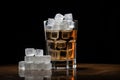 sugar cubes stacked in a glass beside an open soda can Royalty Free Stock Photo