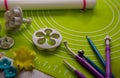 Sugar flower and tools for sugar decoration.Sugar decoration background.Hand-made.