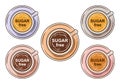 Sugar free diet coffee drink in cup icon set. Sugarless hot cacao, not sweet cappuccino or tea. Low calorie food. Vector