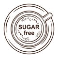 Sugar free diet coffee drink in cup line icon. Not sweet cappuccino, sugarless tea. Dietary low calorie slimming beverage. Vector