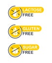 Sugar, Gluten, Lactose free icons set