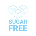 Sugar free icon. Sugar cube refined sign. No sugar added product package design. Blue outline sugar free food symbol