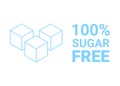 Sugar free icon. Sugar cube refined sign. No sugar added product package design. Blue outline sugar free food symbol