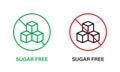 Sugar Free Line Icon Set. Food No Added Sugar with Stop Sign. Glucose Forbidden Symbol. Zero Glucose Guarantee Logo. No