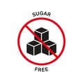 Sugar Free Silhouette Black Icon. Food No Added Sugar with Red Stop Sign. Glucose Forbidden Symbol. Zero Glucose