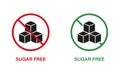 Sugar Free Silhouette Icon Set. Food No Added Sugar with Stop Sign. Glucose Forbidden Symbol. Zero Glucose Guarantee