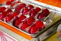 Sugar Glazed Strawberry Skewer in a street food stall in Tokyo