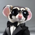 A sugar glider as a secret agent, dressed in a suit and holding a tiny spy gadget5