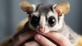 A sugar glider is being held by a person, AI
