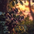 Sugar gliders in the forest with setting sun shining.