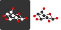 Sugar (glucose, beta-D-glucose) molecule, flat icon style. Carbon (white/grey) and oxygen (red) atoms shown as circles, hydrogen