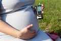 Sugar level measuring with blood glucometer for prevention gestational diabetes during pregnancy Royalty Free Stock Photo