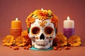 Sugar loaf marigolds Skull Day Dead Mexico