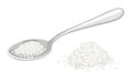 Sugar in metal spoon isolated on white background. Vector illustration of heap of sugar