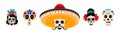 Sugar mexican skulls flat vector illustrations set Royalty Free Stock Photo