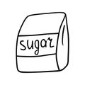 Sugar pack doodle, cooking nutrient. Hand-drawn nutritious sweet tea additive, high-calorie eating, unhealthy diet. Sketch,