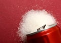 sugar pouring out from alluminium can, health concept