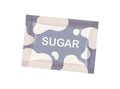 Sugar sand sachet, small bag, package. Sweet granulated powder in closed paper pack, sealed pouch. Flat cartoon vector