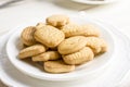 Sugar shortbread cookies in a white plate, close up Royalty Free Stock Photo