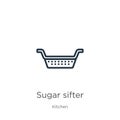 Sugar sifter icon. Thin linear sugar sifter outline icon isolated on white background from kitchen collection. Line vector sugar