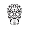 Sugar Skull. Black Tattoo. Mexican Day Of The Dead. Vector Illustration.
