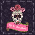 Sugar skull calavera Catrina vector illustration for Day of the Dead