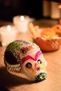 Sugar skull and candles - Calaverita - Ofrenda Dia de muertos Royalty Free Stock Photo