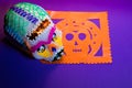 Sugar skull and candles - Calaverita - Ofrenda Dia de muertos Royalty Free Stock Photo