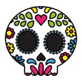 Sugar skull colorful floral isolated black outline