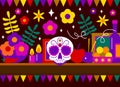 Sugar skull. Dead skull head decoration vector illustration. Day of the Dead. Halloween. Dia De Los Muertos Celebration Background