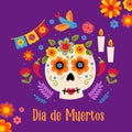 Sugar skull decorated with flowers , Day of the dead Royalty Free Stock Photo