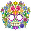 Sugar Skull Floral Naif Art Mexican Calaveras isolated