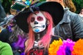 Mexico City, Mexico, ; November 1 2015: Sugar skull girl at the Day of the Dead celebration in Mexico City