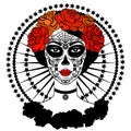 Sugar Skull Girl. Day Of Dead, Traditional Mexican Halloween, Dia De Los Muertos. Woman with makeup sugar skull with roses flowers Royalty Free Stock Photo