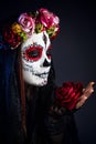 Sugar skull makeup girl with rose Royalty Free Stock Photo