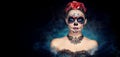 Sugar skull makeup. Halloween party, traditional Mexican carnival, Santa Muerte. Beautiful young woman costume Royalty Free Stock Photo