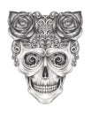 Sugar skull mix vintage art day of the dead. Royalty Free Stock Photo