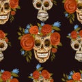 Sugar skull vintage seamless pattern. Day of the dead, Cinco de Mayo