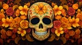 Sugar skull with yellow flowers, Day of the Dead 1 Royalty Free Stock Photo