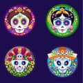 Sugar skulls flat illustrations set Royalty Free Stock Photo