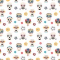 Sugar skulls flat vector seamless pattern Royalty Free Stock Photo